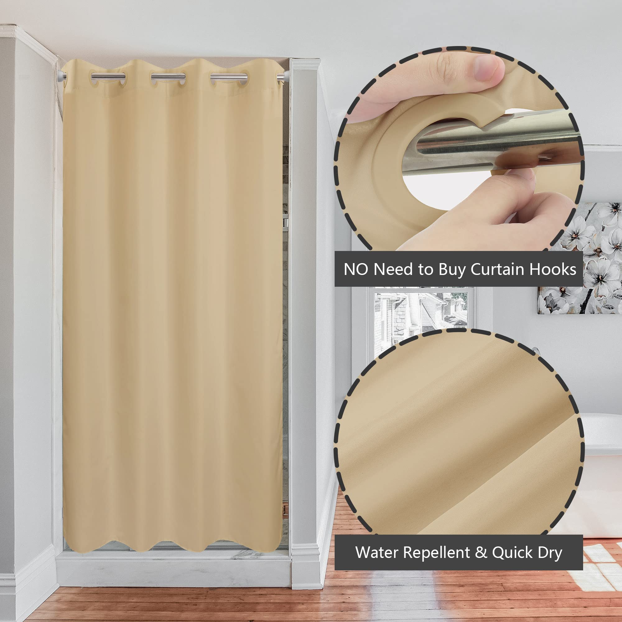 River Dream Stall Size No Hook Beige Shower Curtain Soft Microfiber - 36 '' Wide Small Fabric Shower Curtain Set For Narrow Stal